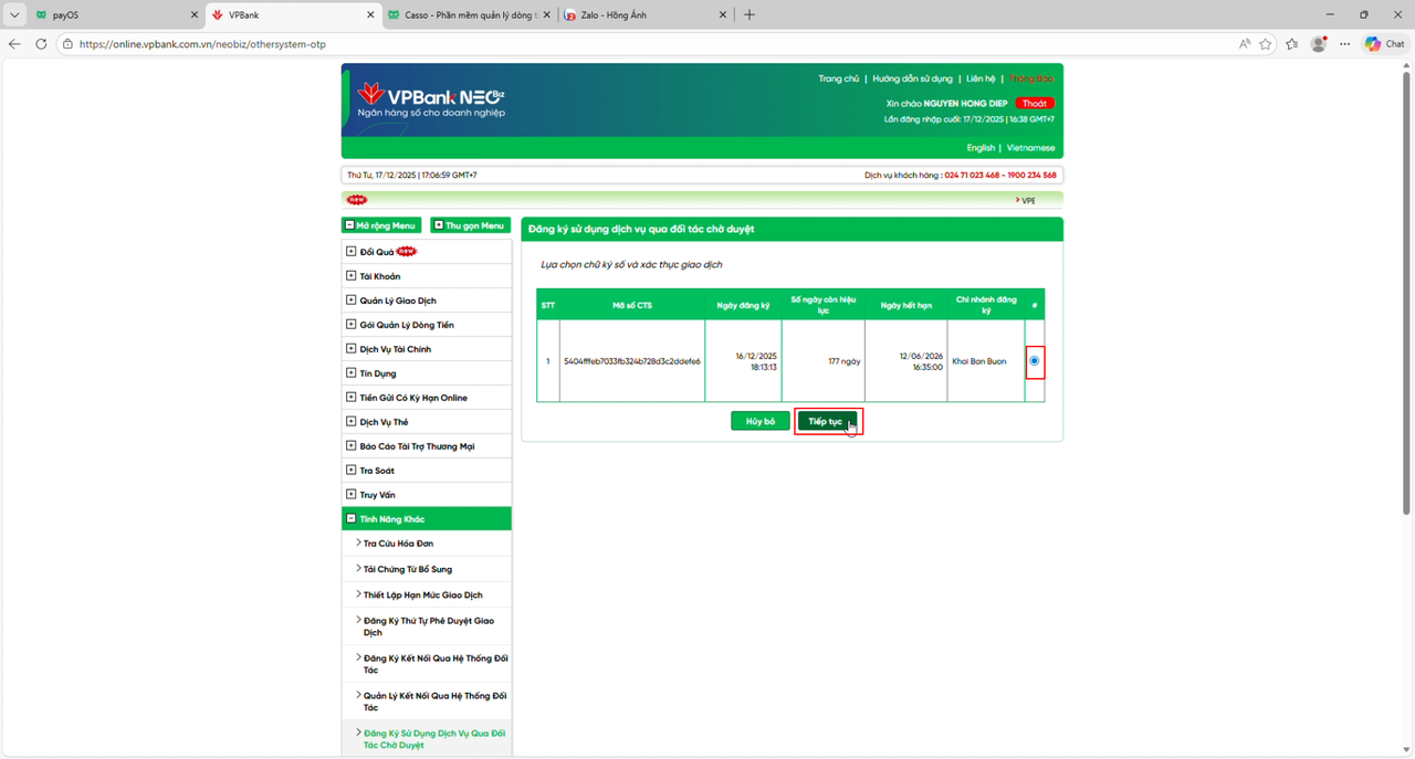 payOS link VPBank account success