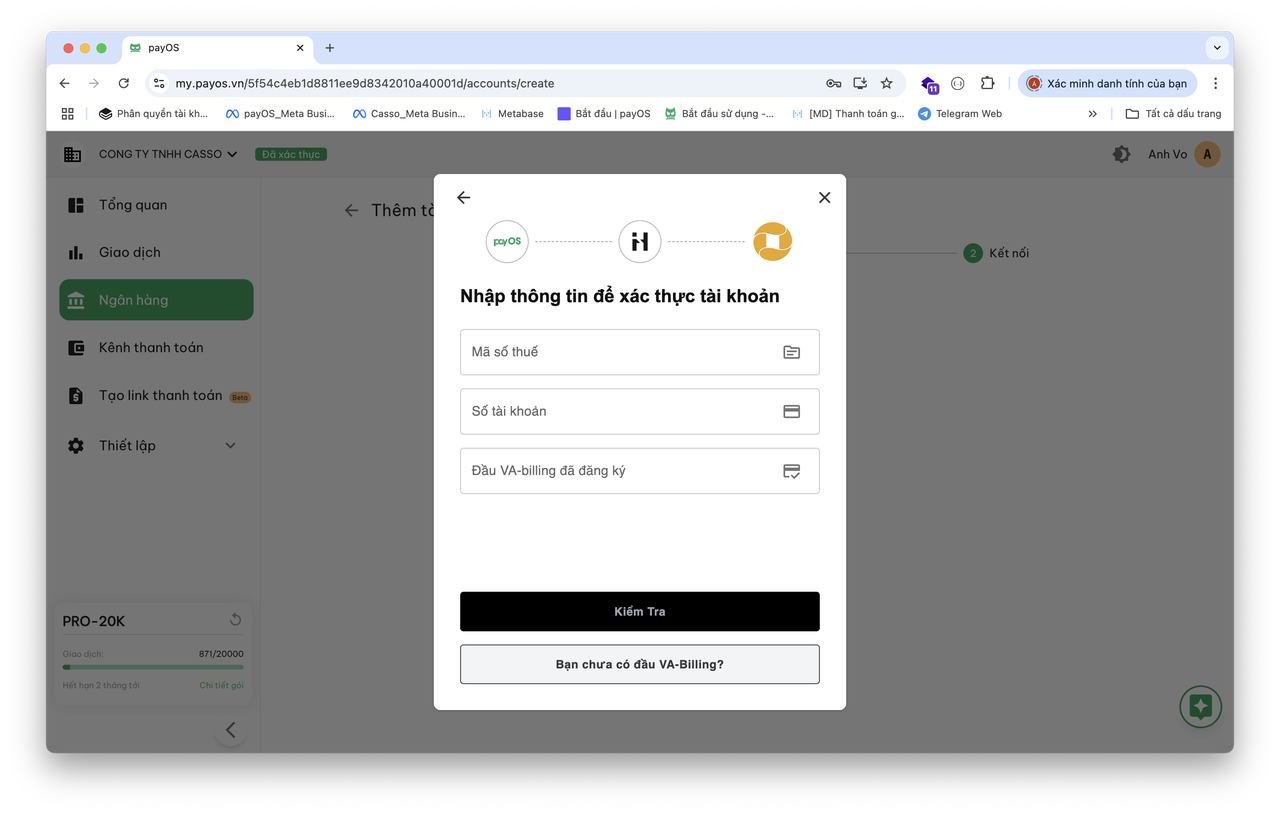 payOS register VA BILLING