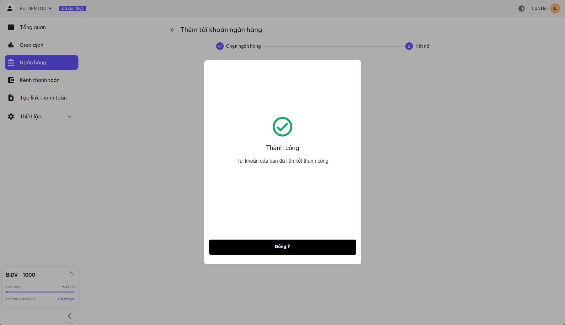 payOS link VietinBank account success