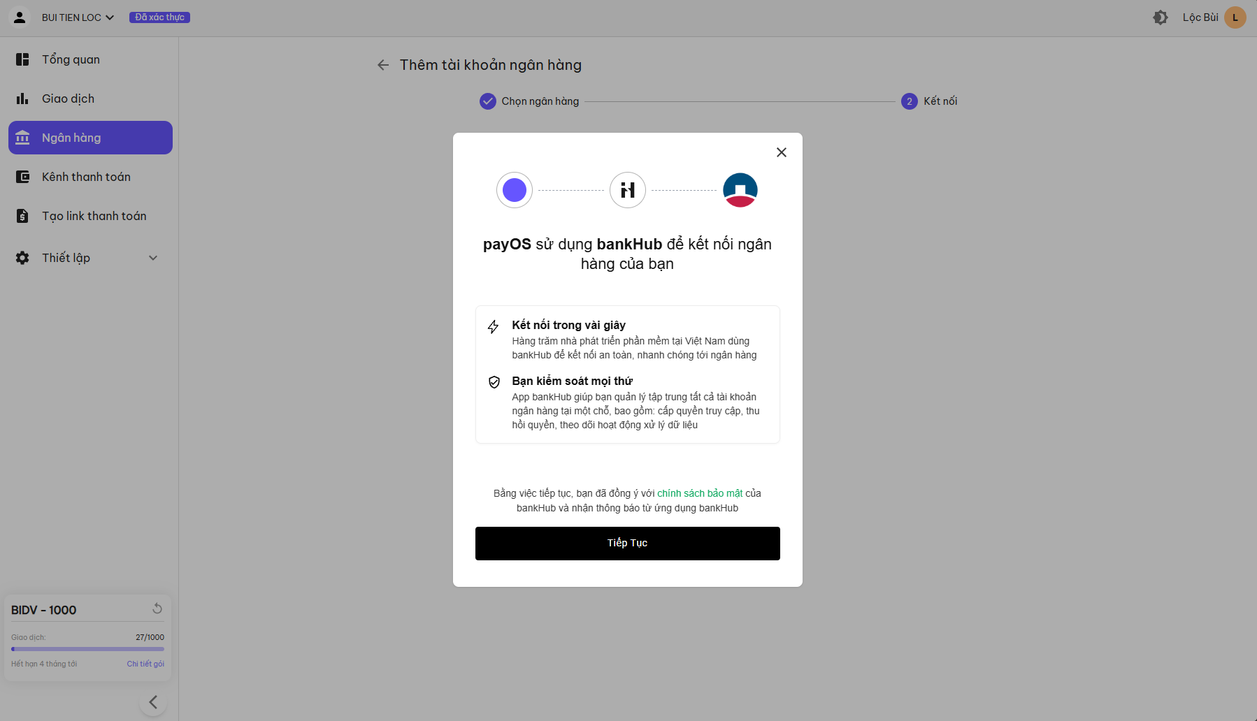 payOS link VietinBank via Cas