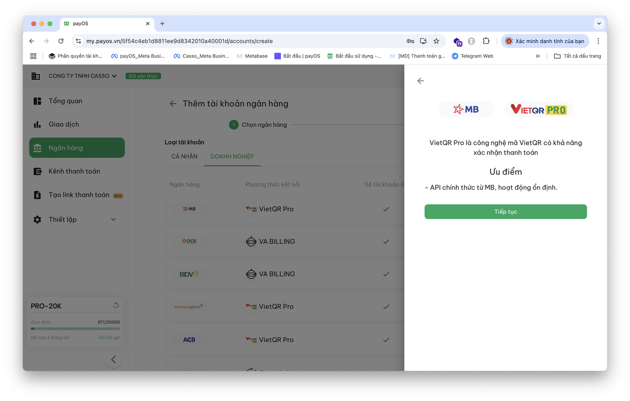 payOS link MB account success