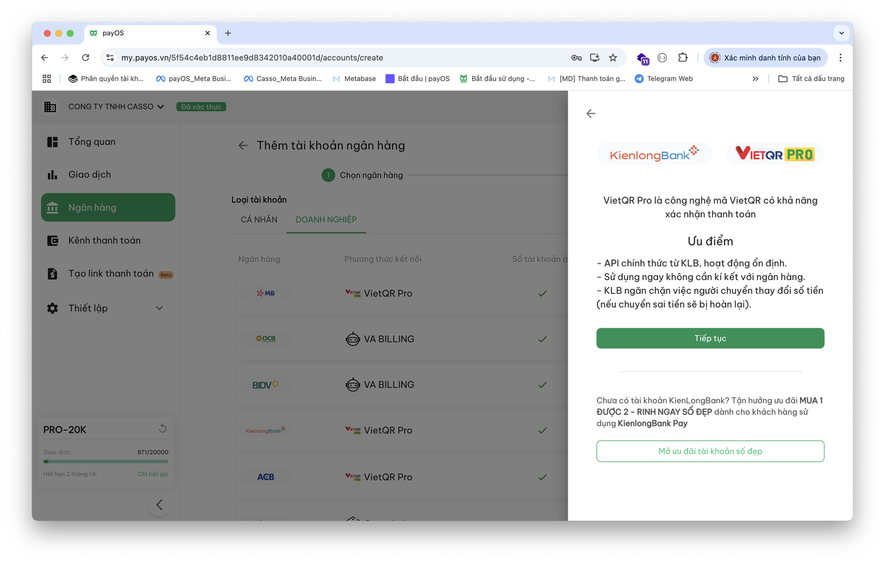 payOS link KienlongBank account success