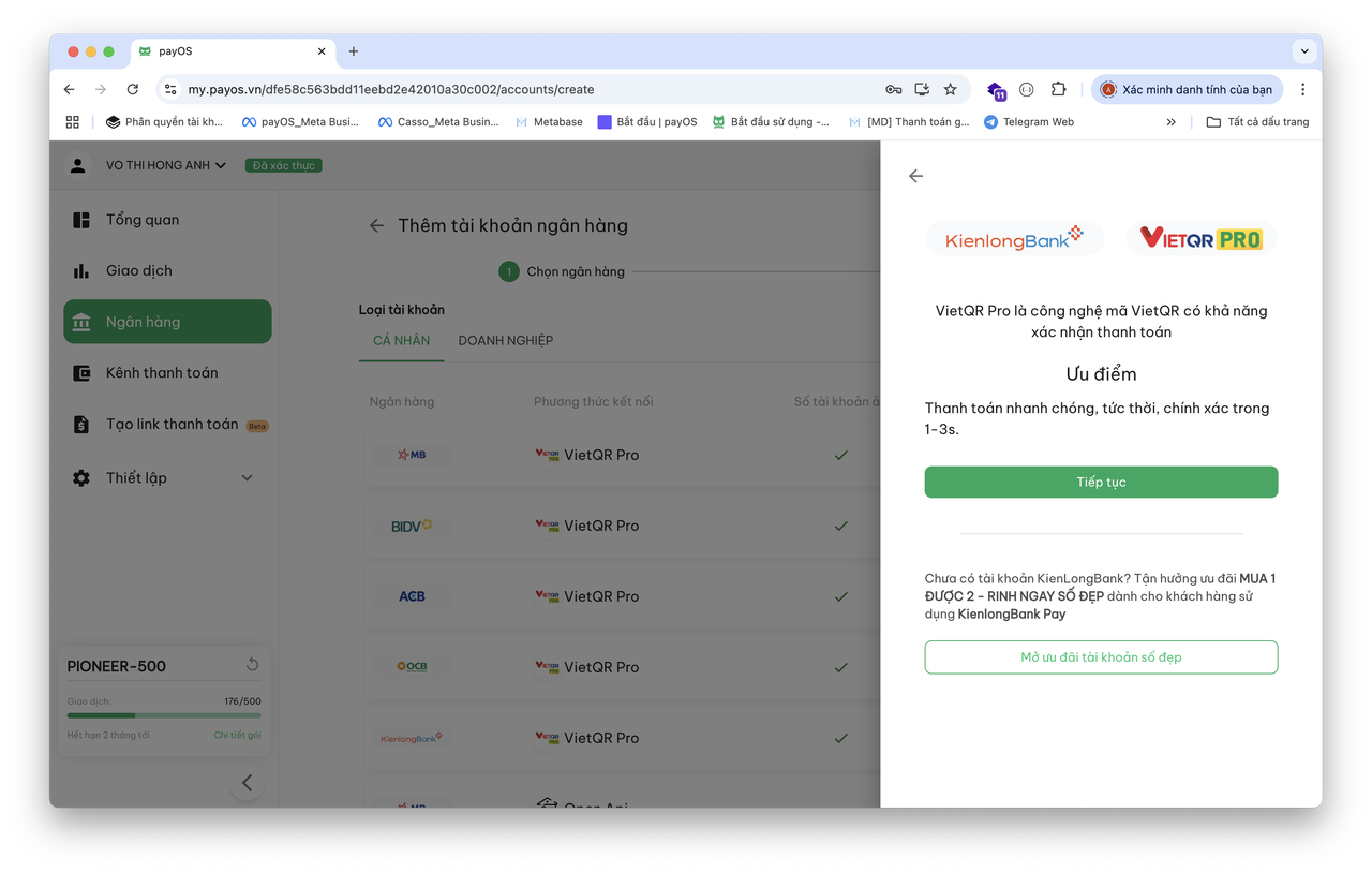 payOS select KienlongBank bank account page