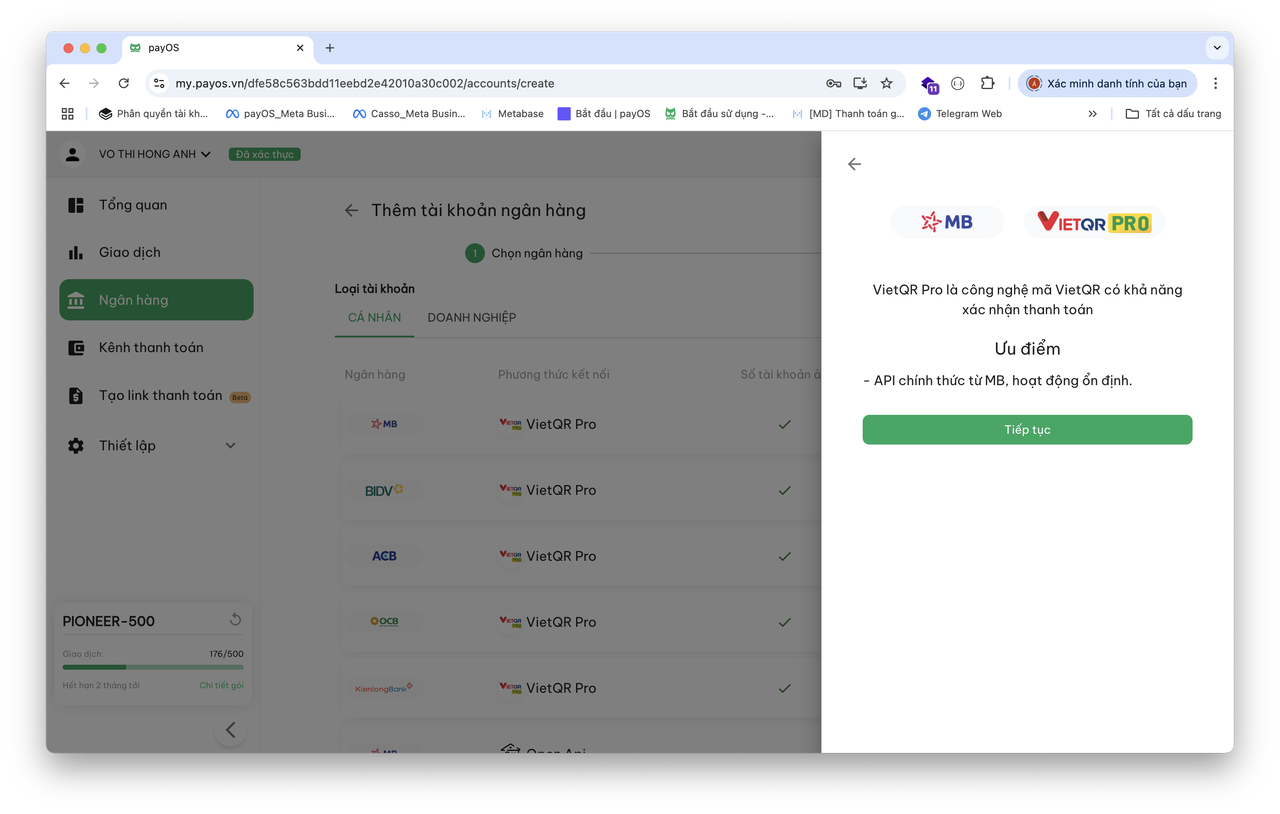 payOS select MB bank account page