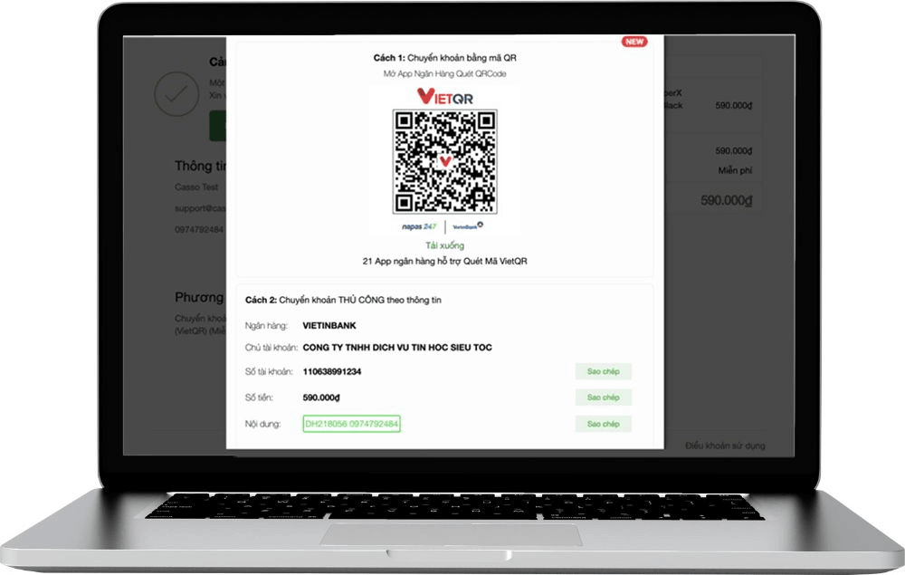 Giao diện cổng thanh toán payOS trên website ngành Điện tử & Máy tính