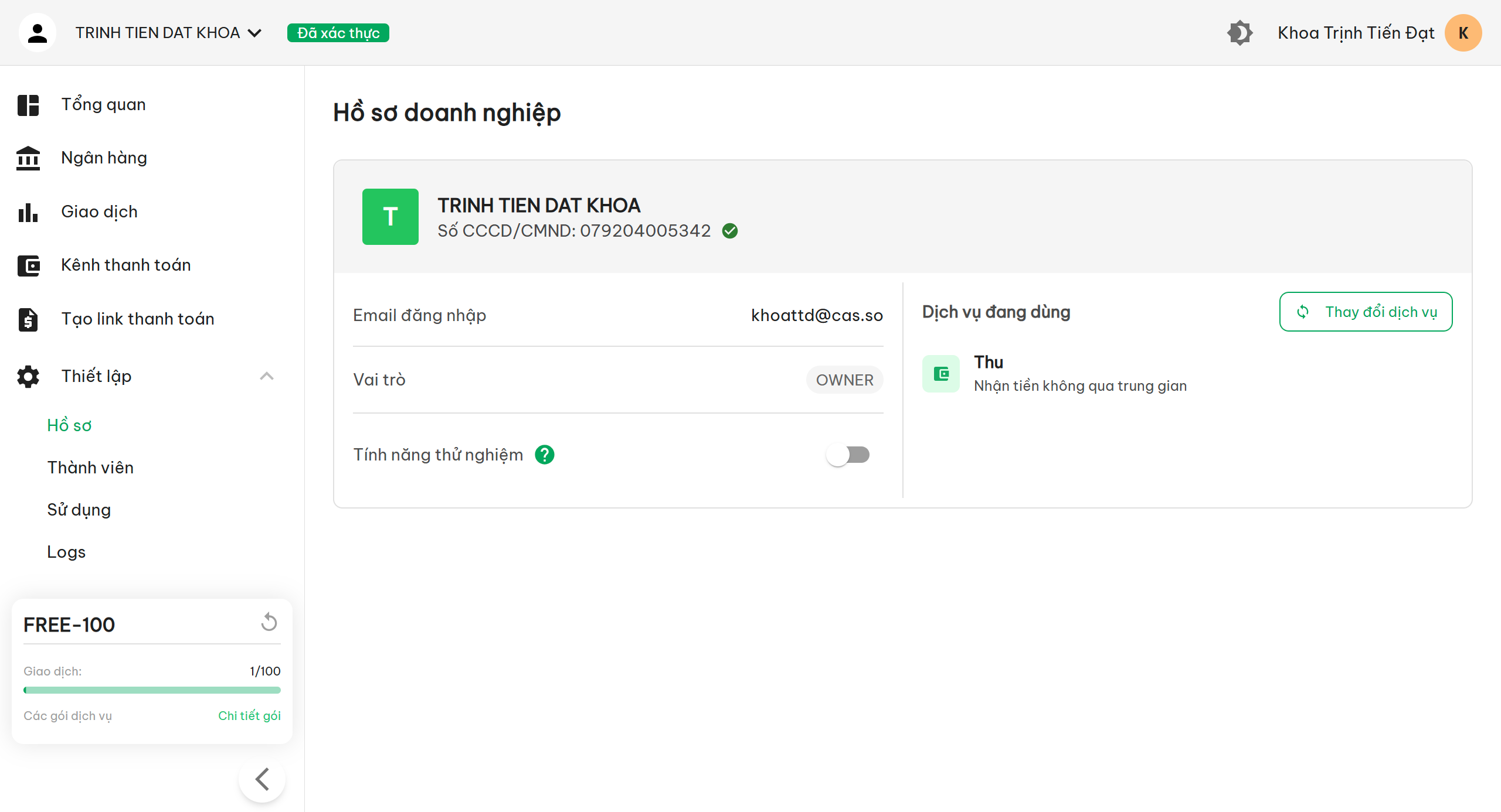 Màn hình Dashboard