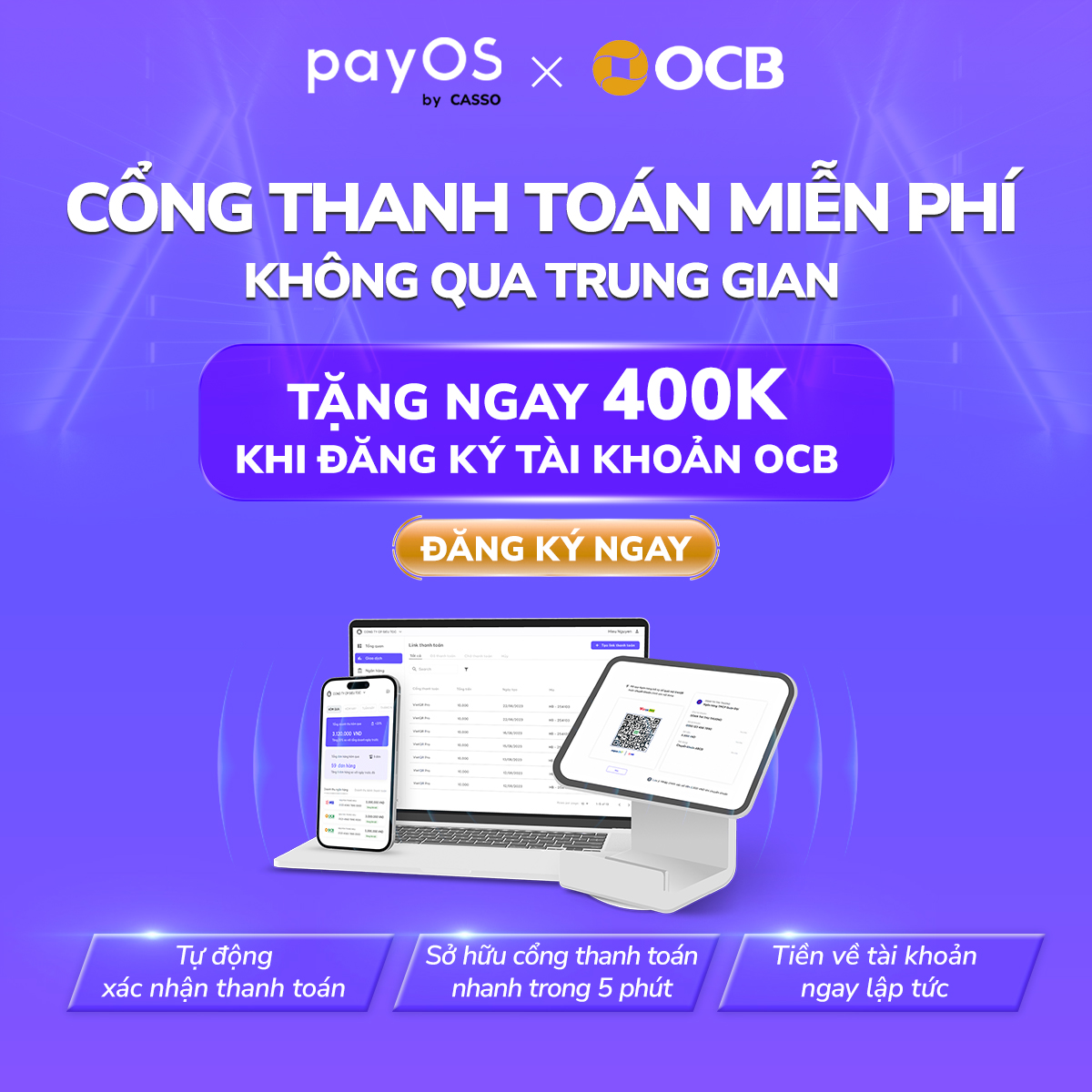 payOS hợp tác OCB – Mở tài khoản nhận ngay 400k