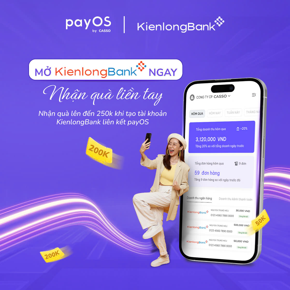 Ưu đãi lên đến 250k khi tạo tài khoản KLB liên kết payOS